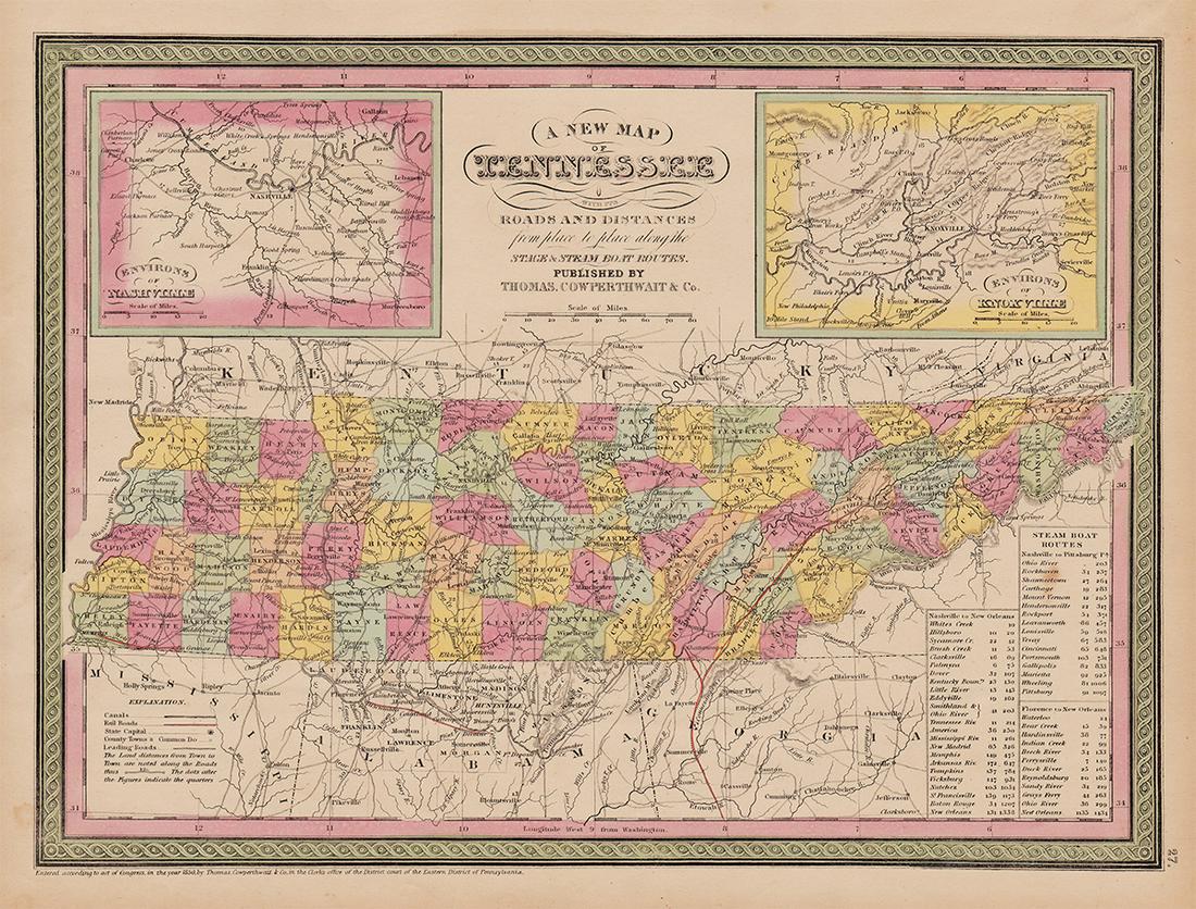 Authentic pre-Civil War railroad map of Tennessee (1 of 6)