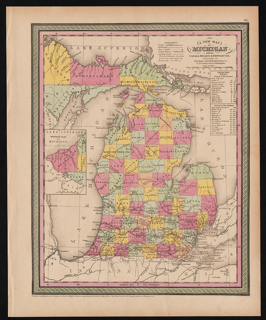 Lovely vintage pre-Civil War RR map of Michigan (1 of 4)
