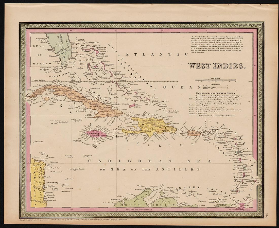 1850 map of W. Indies from Cowperthwait atlas (1 of 4)
