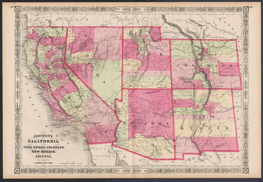 Scarce Johnson map of the Great Western states, 1864 (1 of 5)