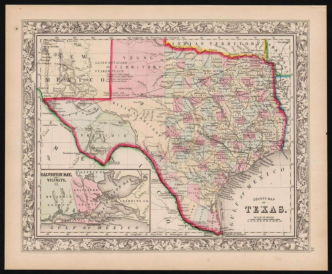Highly collectible 1860 RR map of Texas, S. A. Mitchell, Jr. (1 of 5)