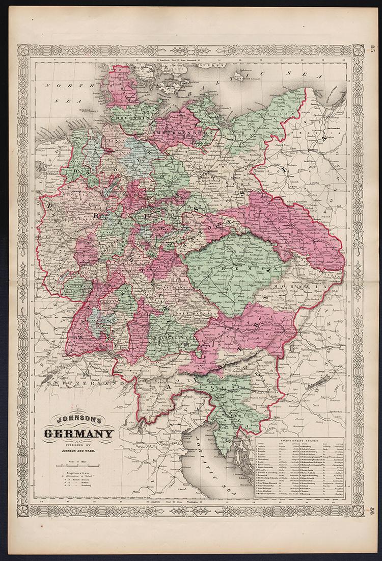 Exquisite vertical format vintage map of Germany – 1865 (1 of 6)