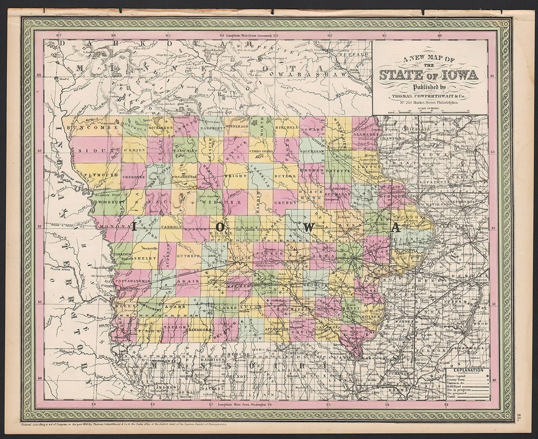 Great early map of Iowa by Cowperthwait, 1850 (1 of 4)