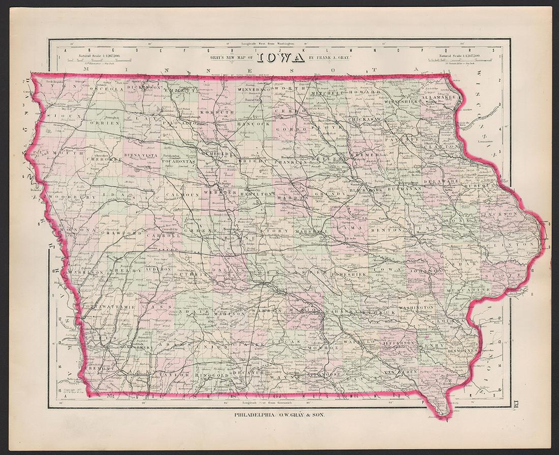Scarce RR map of Iowa from Gray’s National Atlas (1 of 5)