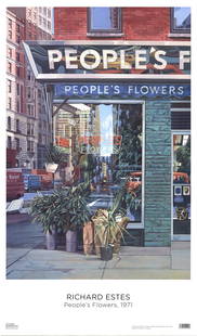 Richard Estes - People's Flowers - 2022 Offset Lithograph 38.5" x 23": People's Flowers by Richard Estes, 2022 Unsigned Offset Lithograph. Paper size is 38.5 x 23 inches, with an image size of 31.25 x 21.25 inches. The Offset Lithograph is from an unknown edition size. a