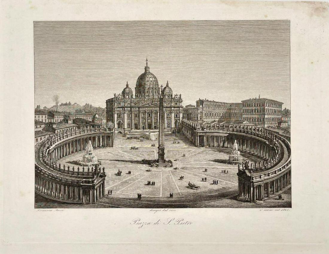 Antique Print - View of Rome, Italy - Saint Peter's Square - Domenico Amici (1 of 2)
