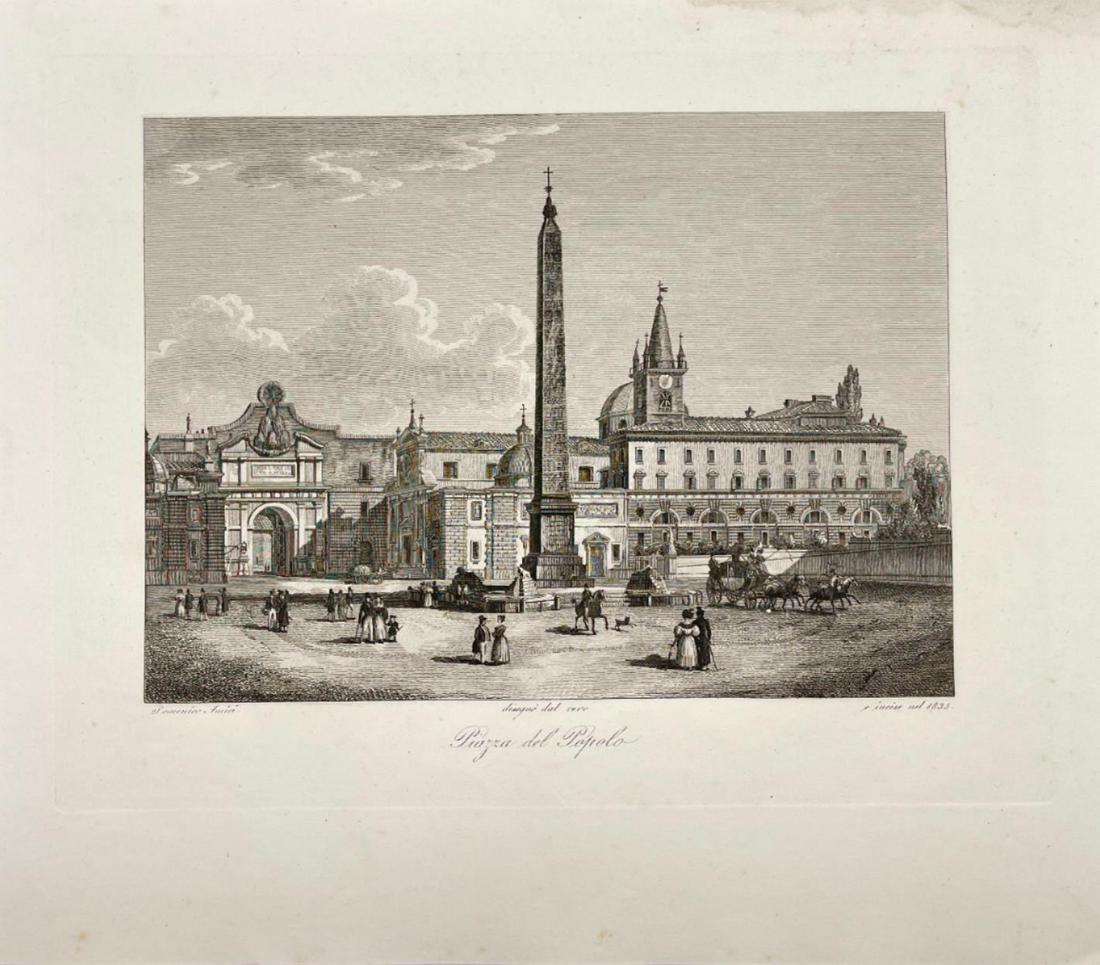 Antique Print - View of Rome, Italy - Piazza del Popolo - Domenico Amici (1 of 2)