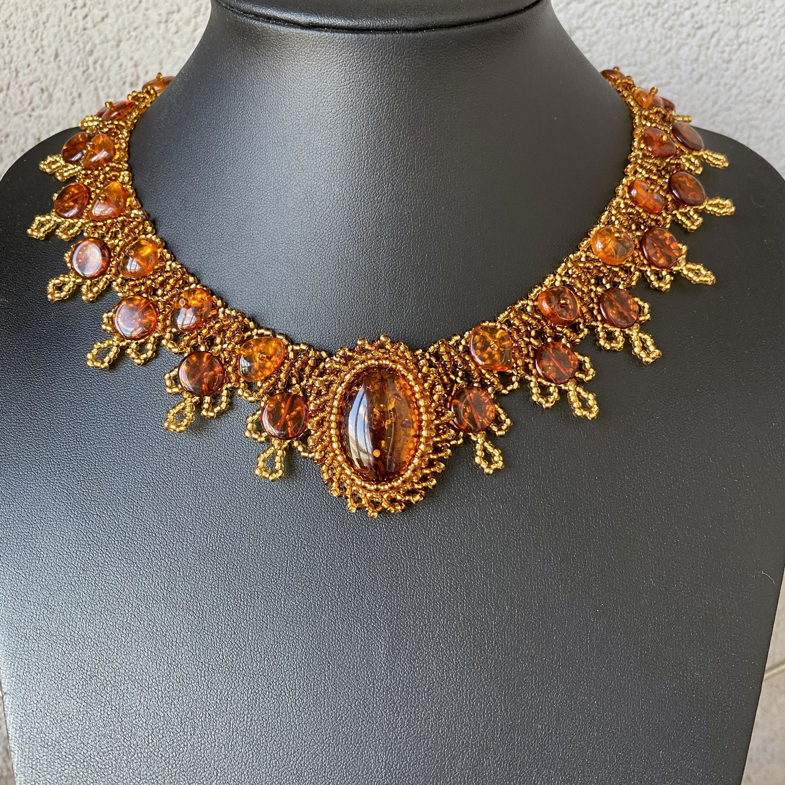 Marvellous Unique Vintage Amber Floral Necklace made from leaf like bead ornaments (1 of 5)