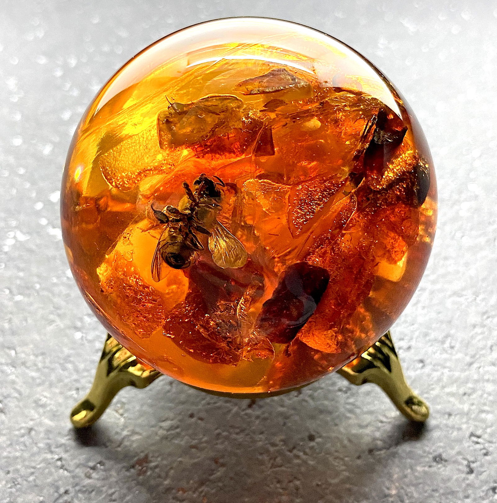 Fascinating Amber Ball on a pedestal with insect inclusion (1 of 10)