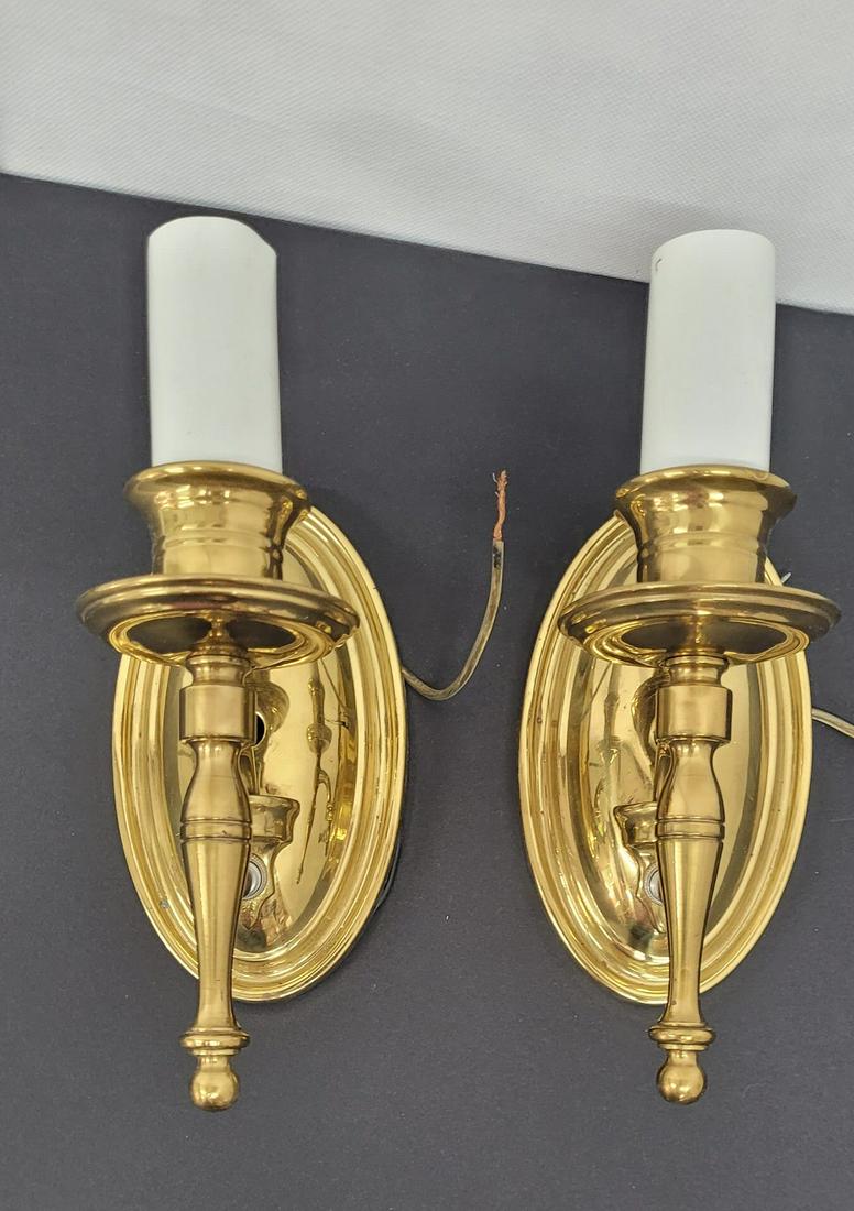 Vintage Pair Brass Wall Sconce Simple Traditional Federal Lighting (1 of 5)