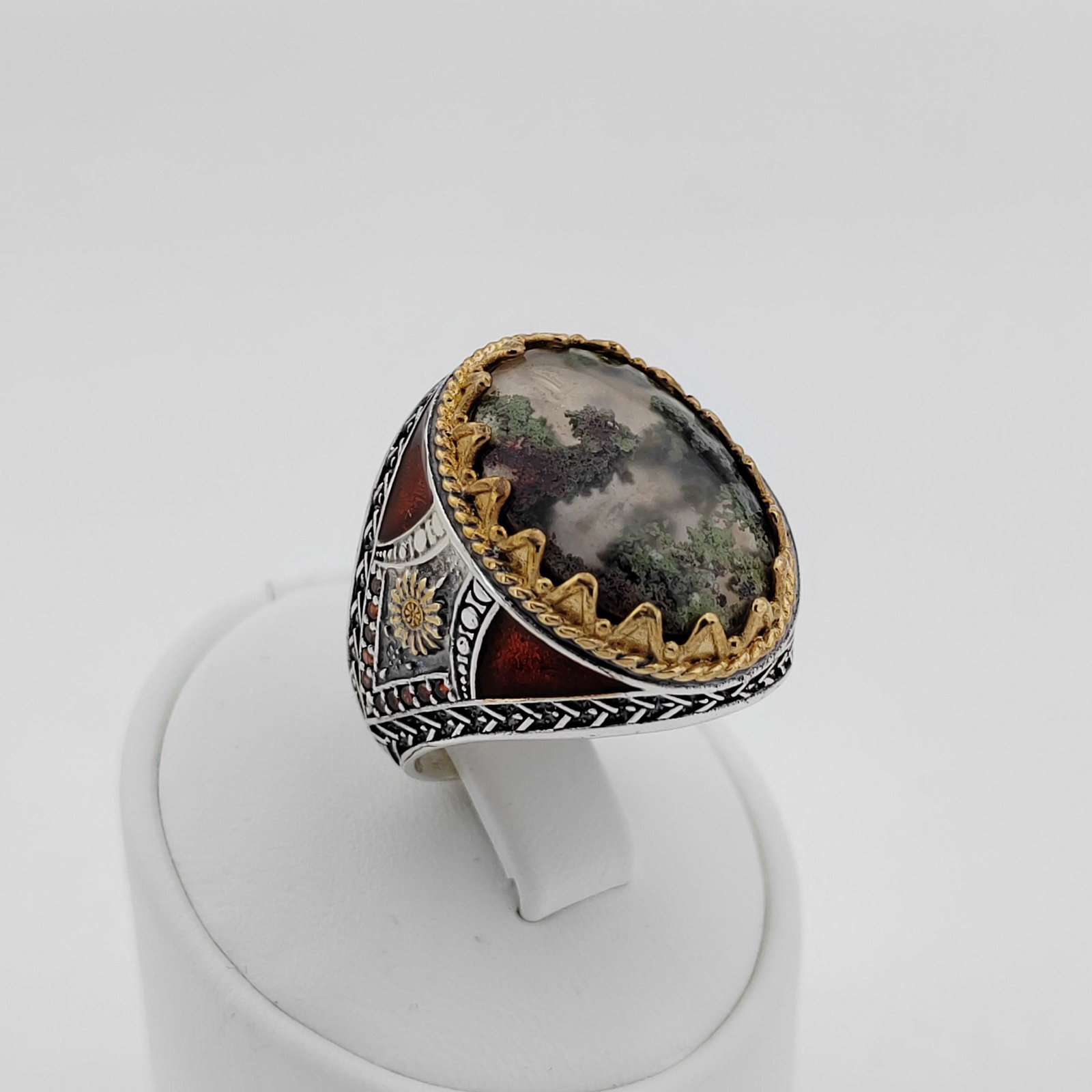 925 Silver Men's Ring with Moss Agate (1 of 9)