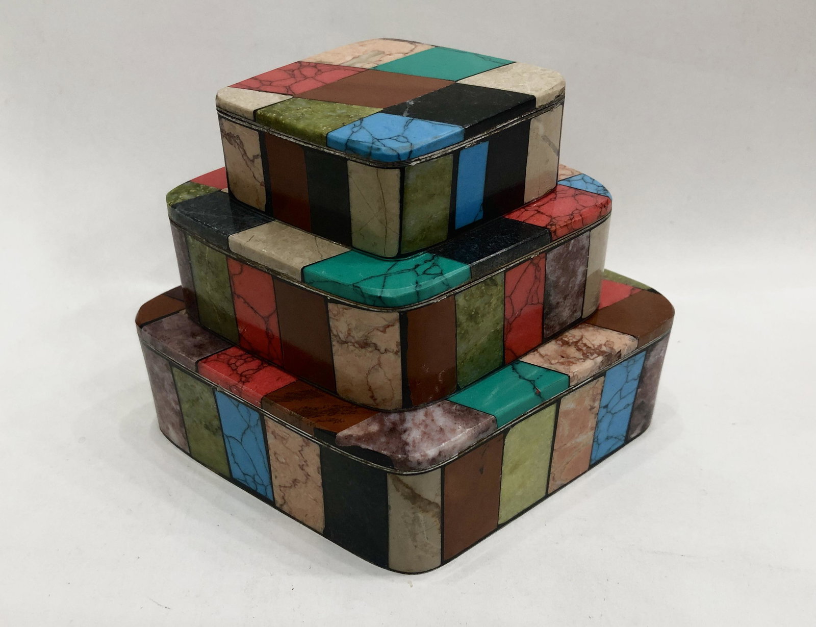Colorful Mixed Stone Jewelry Boxes - Set of Three, Handcrafted for Style and Quality (1 of 7)