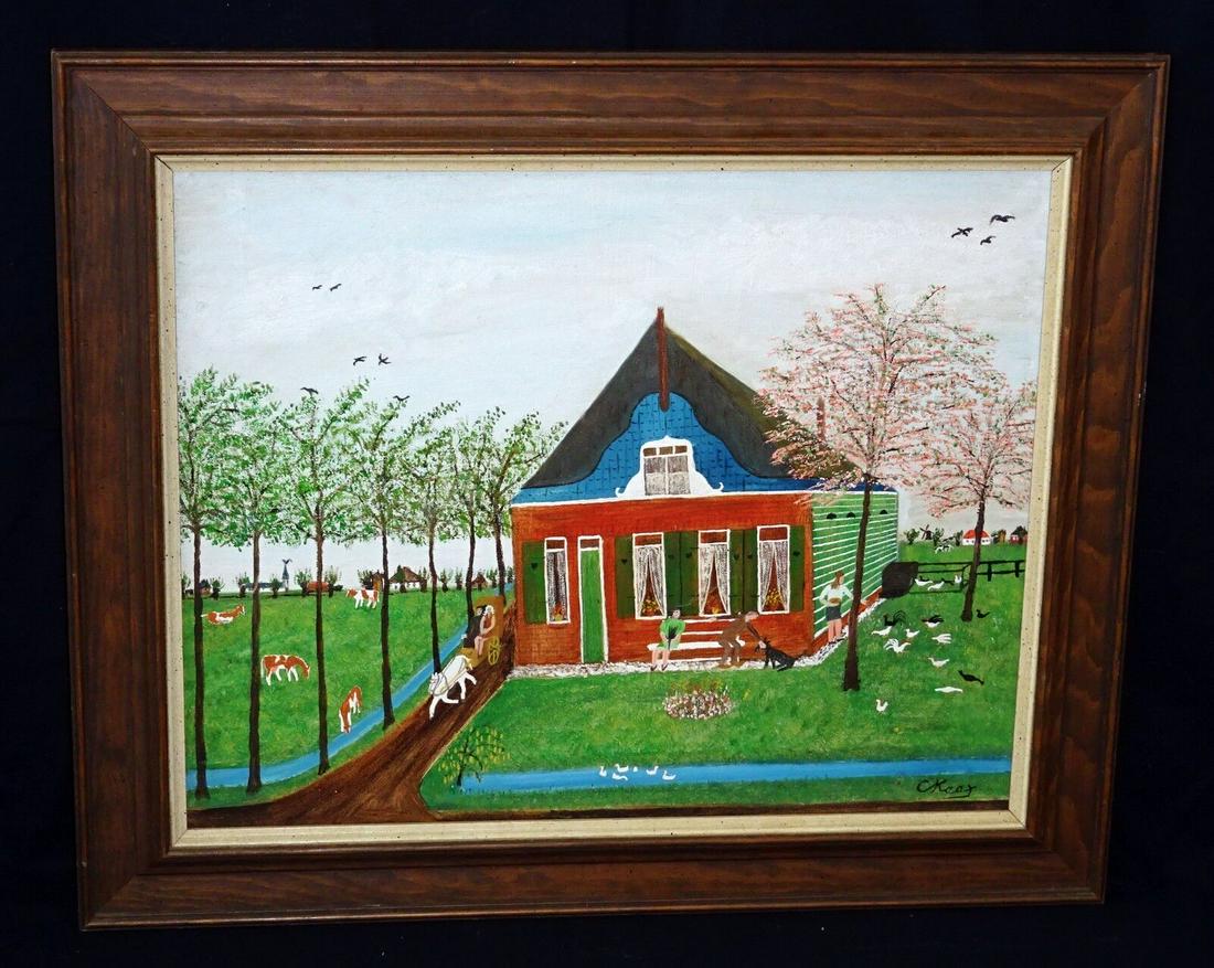 1960s Dutch Oil Painting "Spring in Holland" by Cornelis Kaay (1905-1979) (HMA): \Accessioned, un-accessioned, de-accessioned item from the Honolulu Museum of Art. Proceeds to benefit the Honolulu Museum of Art. Aloha,Up for sale from a recent estate in Honolulu Hawaii this 1960s