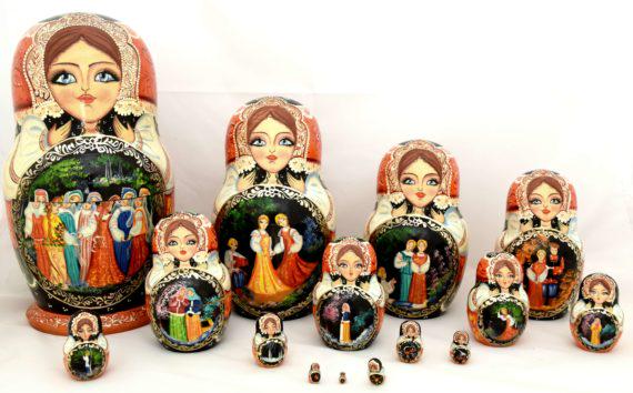 Matreshka: Large Matreshka. Traditional russian wooden nesting doll. Hand made, hand painted with artist’s signature. Sergiyev Posad, 15 pcs. "Dimensions 15 × 30 cm" Reserve: $390.00 Shipping: