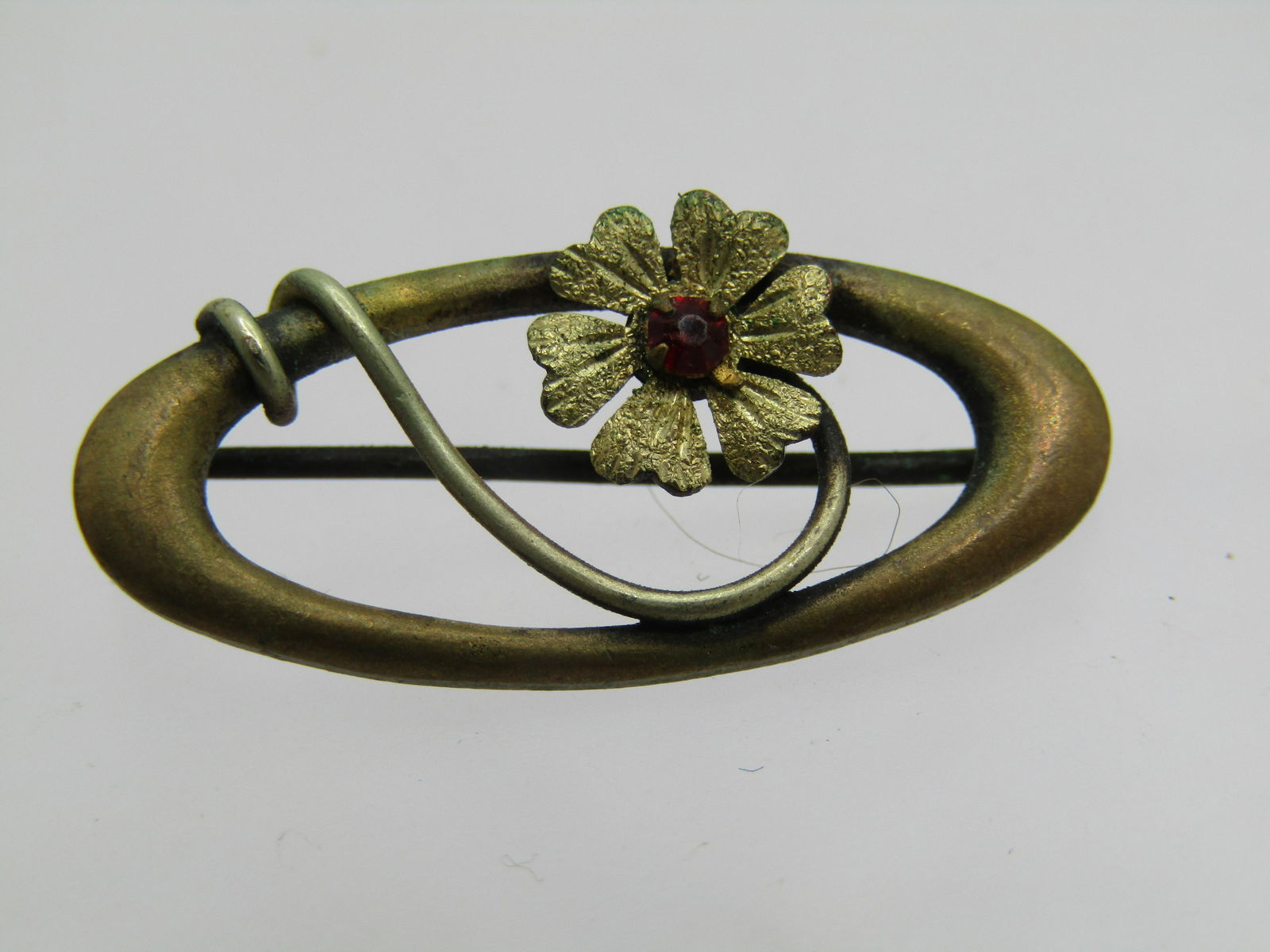 Victorian Floral Oval Brooch, Signed B & W, Rhinestone Accent, C-Clasp (1 of 5)