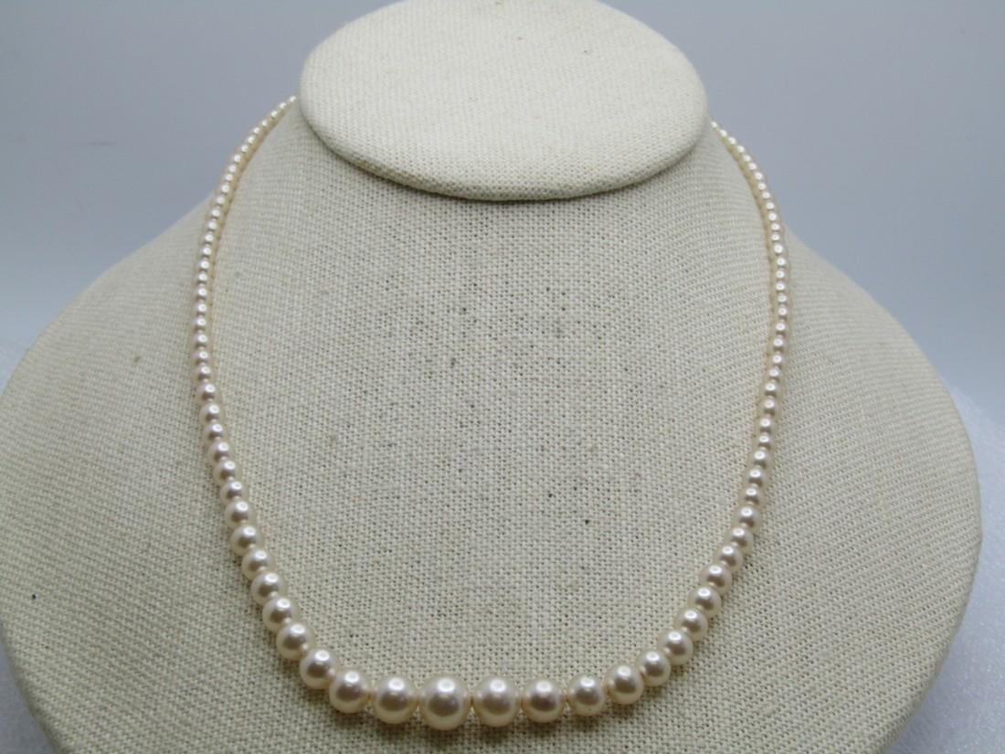 Vintage Sterling Graduated Pearl Necklace, 17.5", 3mm-8mm,  1940's-1950's (1 of 5)