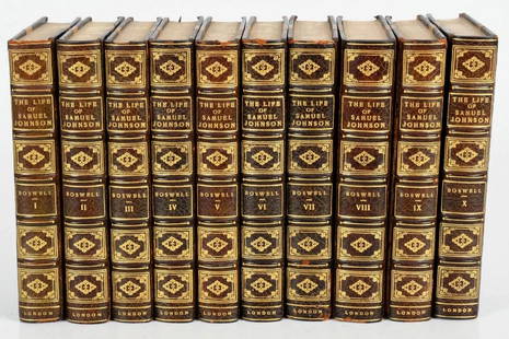 Life of Samuel Johnson. James Boswell. 10v.: The Croker Edition of Boswellâ€™s classic work, complete in ten volumes. Publisher: Henry C. Bohn, London, 1853. Uniformly bound in 3/4 brown leather and marbled boards. Gilt decorated spines; ma