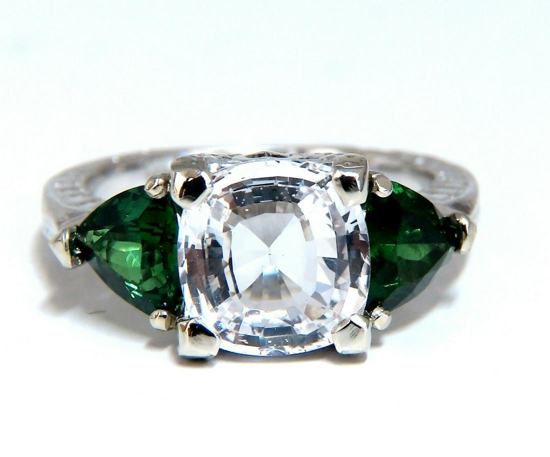 4.22ct Natural White Sapphire Tsavorite Ring 14 Karat (1 of 7)