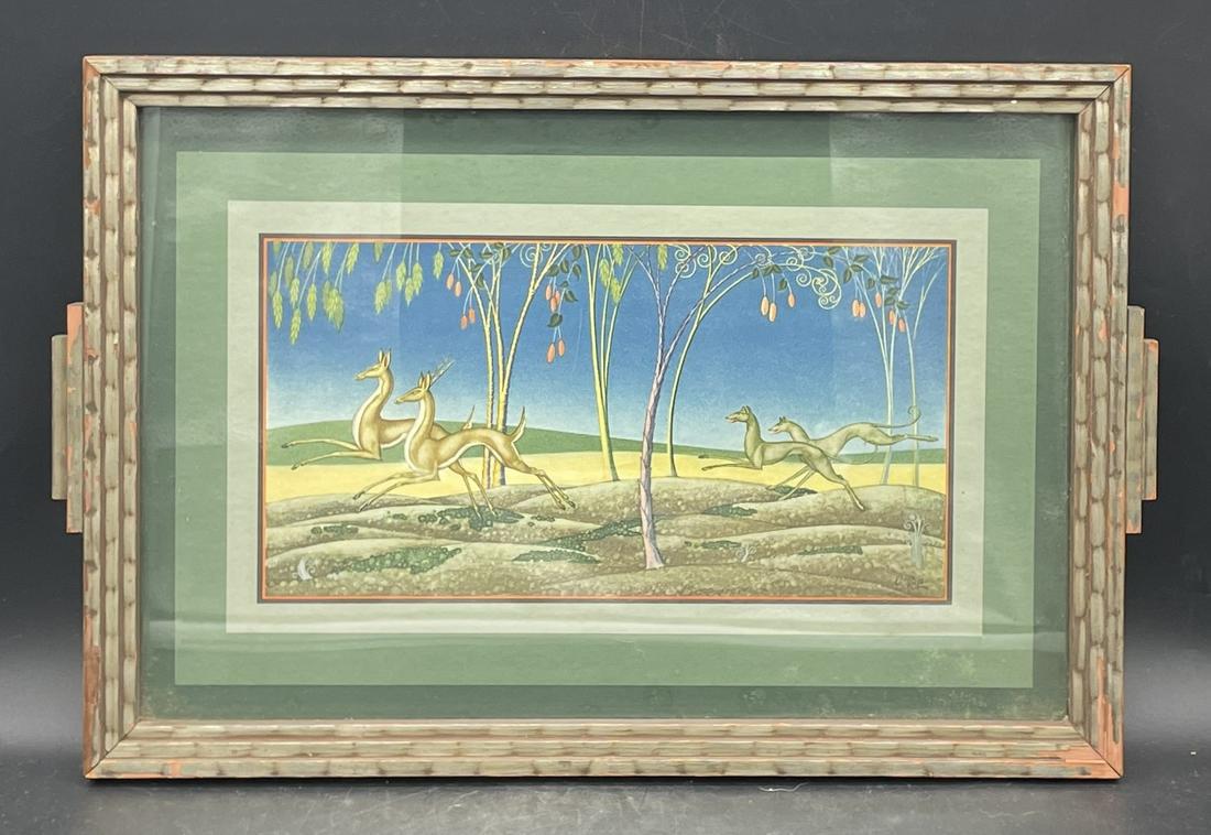 Art Deco Serving Tray Elmer Kreps "HOUNDS & DEER HUNT" (1 of 8)