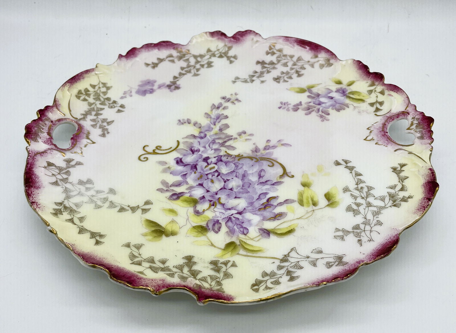 ANTIQUE BAVARIA GERMANY CAKE PLATE note of wedding gift 1878 (1 of 8)