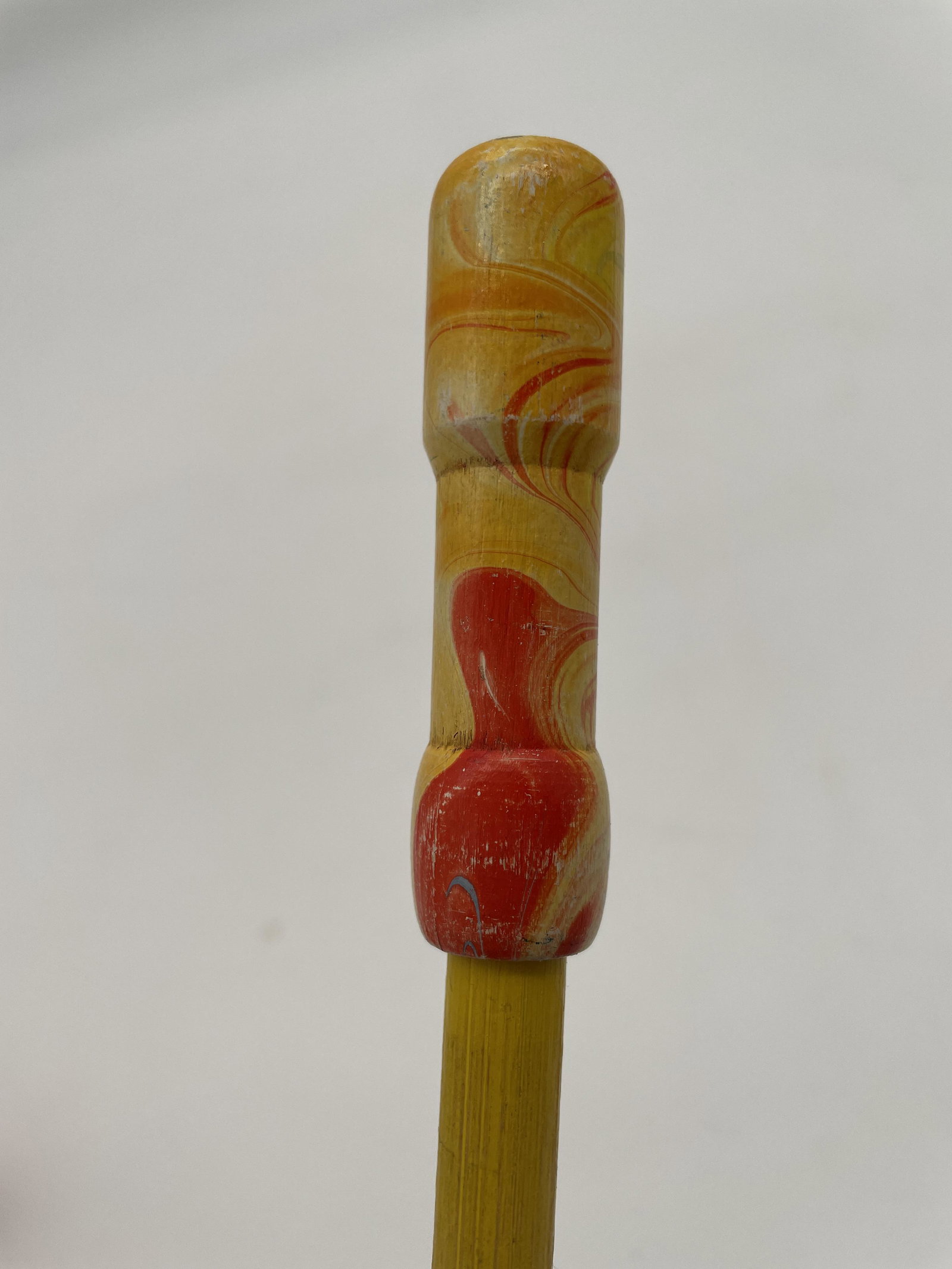 VINTAGE 1940'S CARNIVAL CANE PRIZE WALKING STICK RED & YELLOW SWIRL: Title: VINTAGE 1940'S CARNIVAL CANE PRIZE WALKING STICK RED & YELLOW SWIRL Date/Period: APPROX 1940'S Dimension: APPROX: 35" Material: WOOD Additional Information: VINTAGE 1940'S CARNIVAL CANE PRIZE W