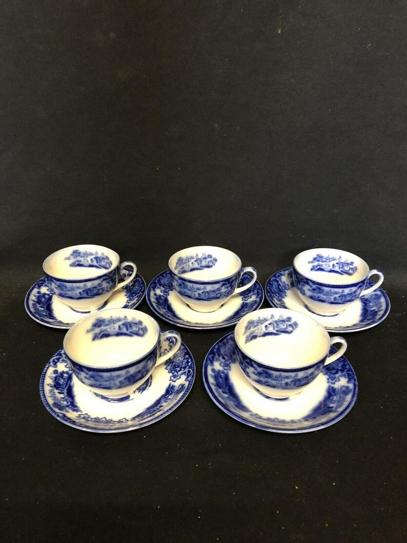 5 shanghai flow blue cups& saucers (1 of 5)