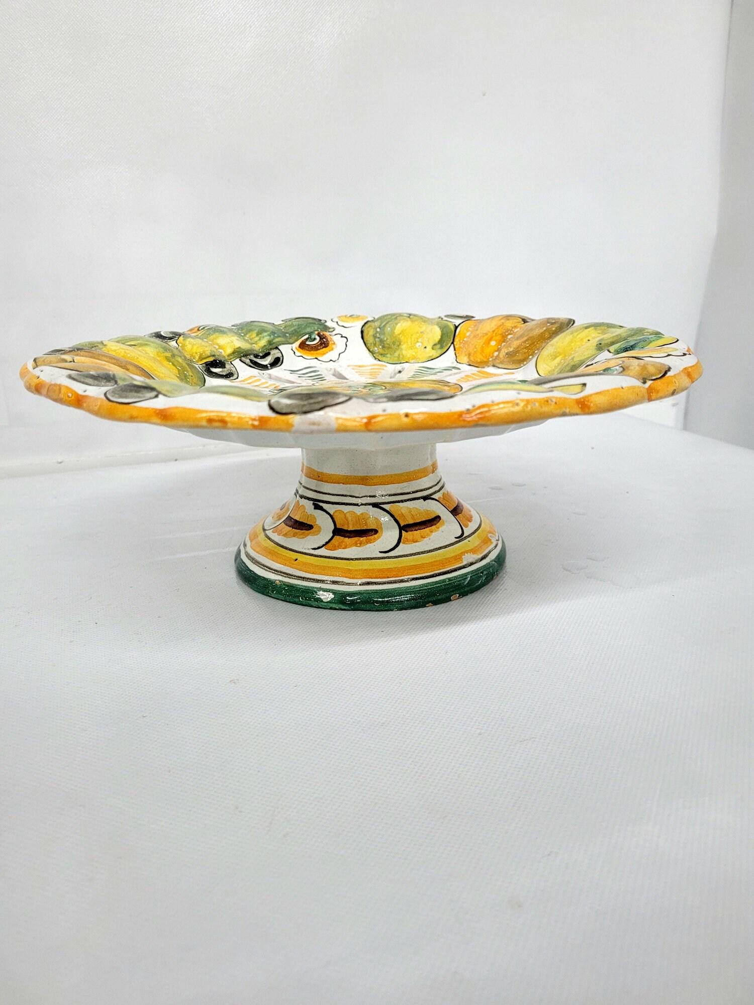 Vintage Ceramic Cake Plate Made in Spain Yellow Green Fruit Design (1 of 5)