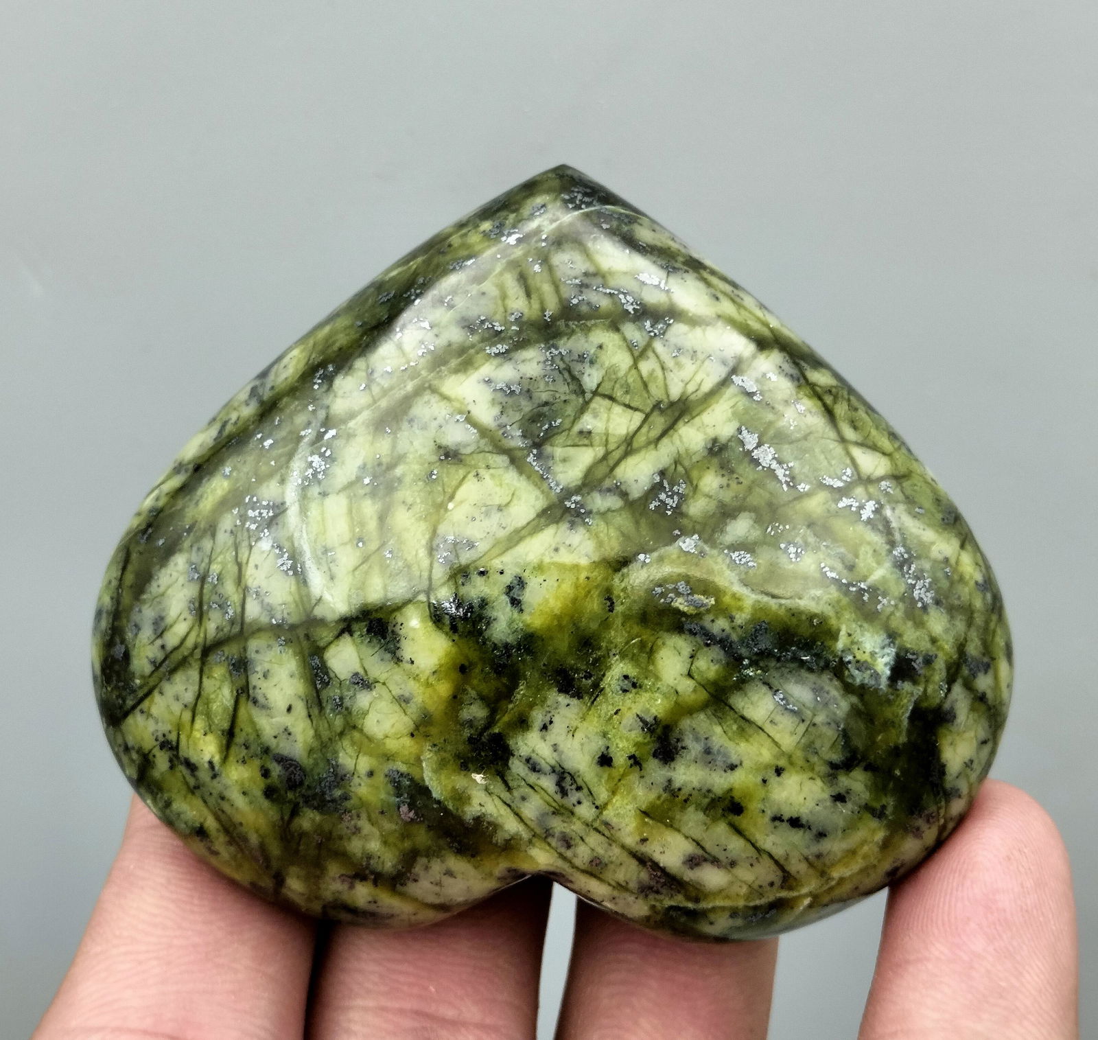 Title: 143 Gram Gorgeous Hand Made Jungle Green Jasper Healing Heart Gemstone Type: Carving (1 of 4)