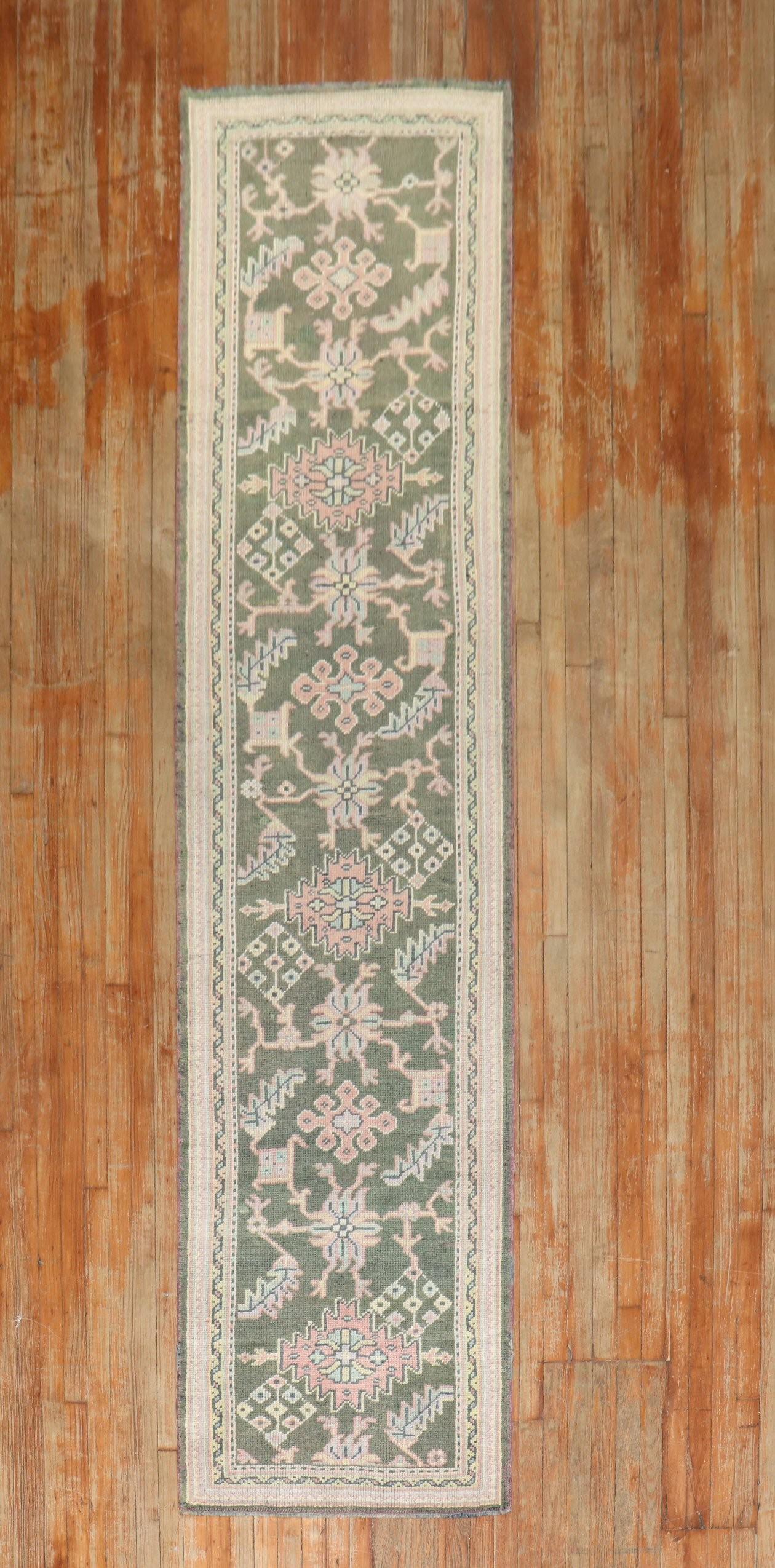 Feminine Antique Turkish Oushak Runner No. j2993: 1930s Turkish Oushak Antique Runner Details rug no. j2993 size 2' 8" x 11' 9" (81 x 358 cm) rug type Oushak size / category Runner Reserve: $4,000.00 Shipping: