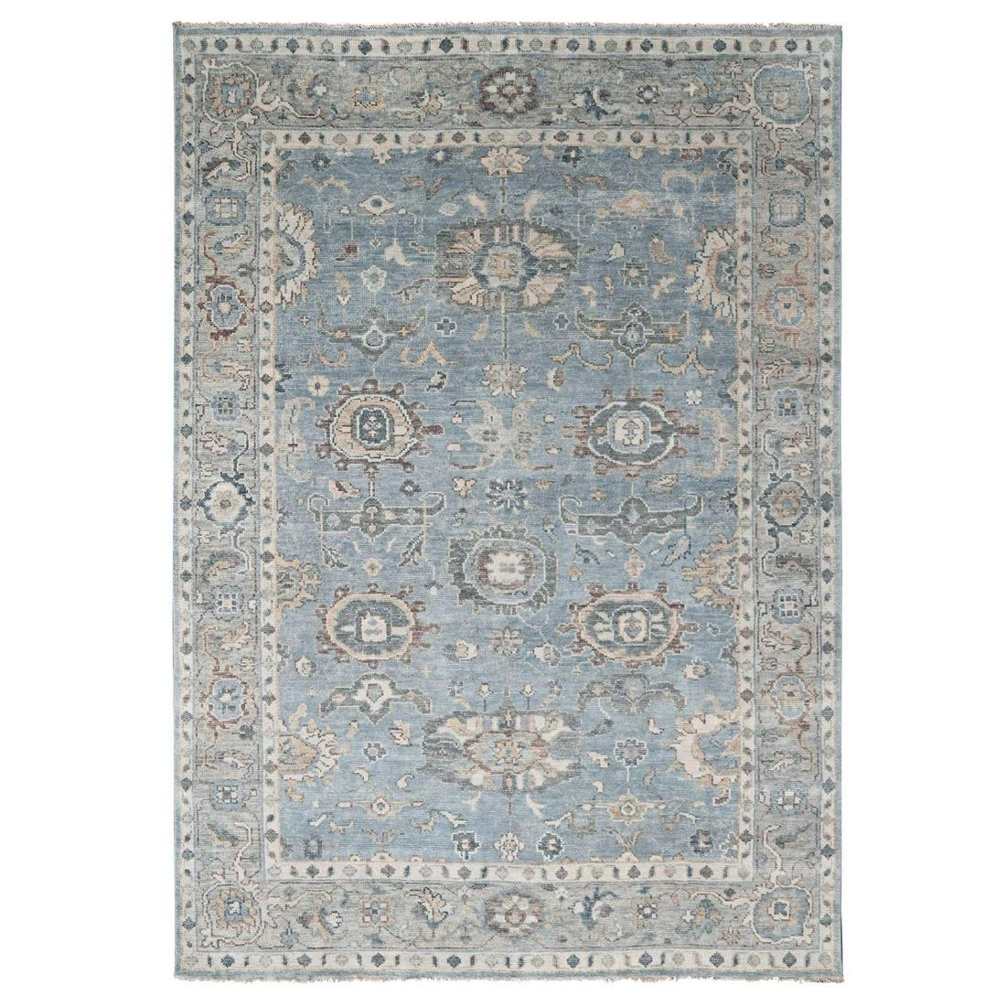 Blue Gray Wool Hand Knotted Supple Oushak Design Oriental Rug (1 of 12)