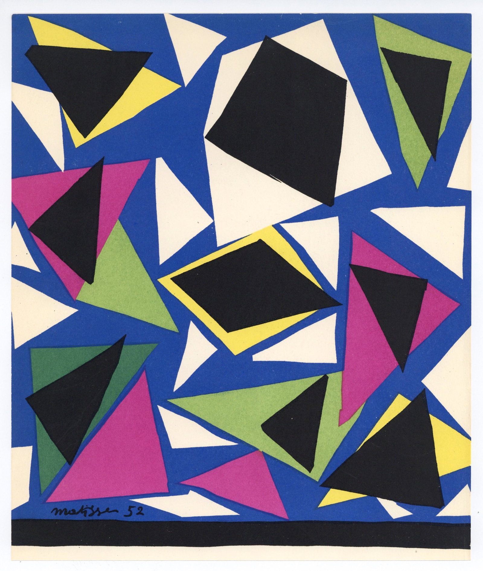 Henri Matisse lithograph, 1959: Medium: lithograph (after the decoupage poster). Printed in Paris by Mourlot Freres in 1959 for the cover of a scarce catalogue raisonne. Size: 10 3/4 x 9 inches (273 x 228 mm). Please note, this list