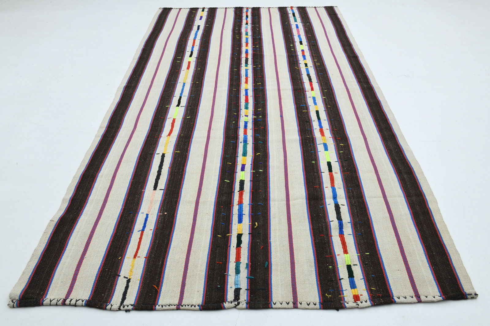 5.8x10.7 Ft Turkish Antique Oushak Wool Rug: Title: 5.8x10.7 Ft Turkish Antique Oushak Wool Rug Origin: Turkey Date/Period: 1960 - 1970 Dimension: Width: 5.8 feet Length: 10.7 feet Materials: Wool and Cotton Description: This Turkish one-of-a-ki