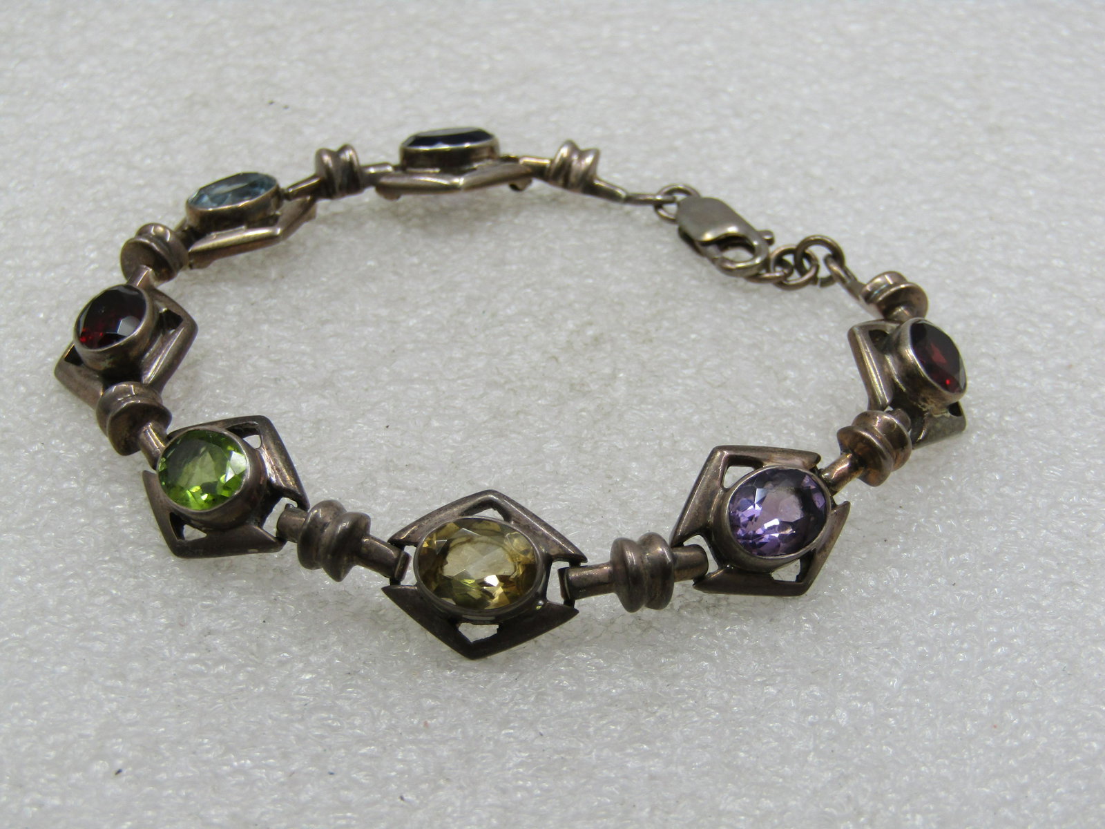 Vintage Sterling Gemstone Geometric Bracelet, 8" (1 of 7)