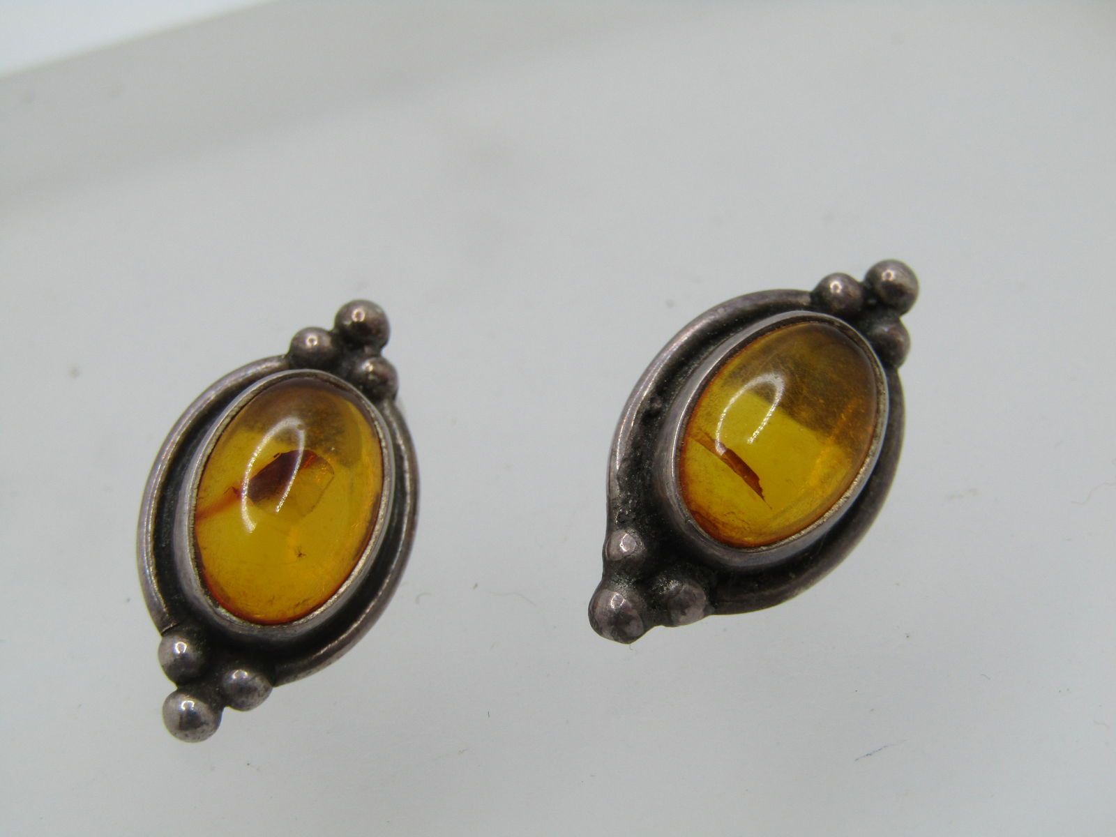 Vintage Sterling Baltic Amber Earrings, Pierced, (1 of 5)