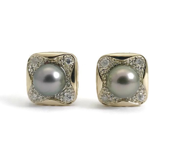 Vintage Black Pearl Diamond Stud Earrings 14K Yellow Gold, 14 mm, 7.18 Grams (1 of 11)