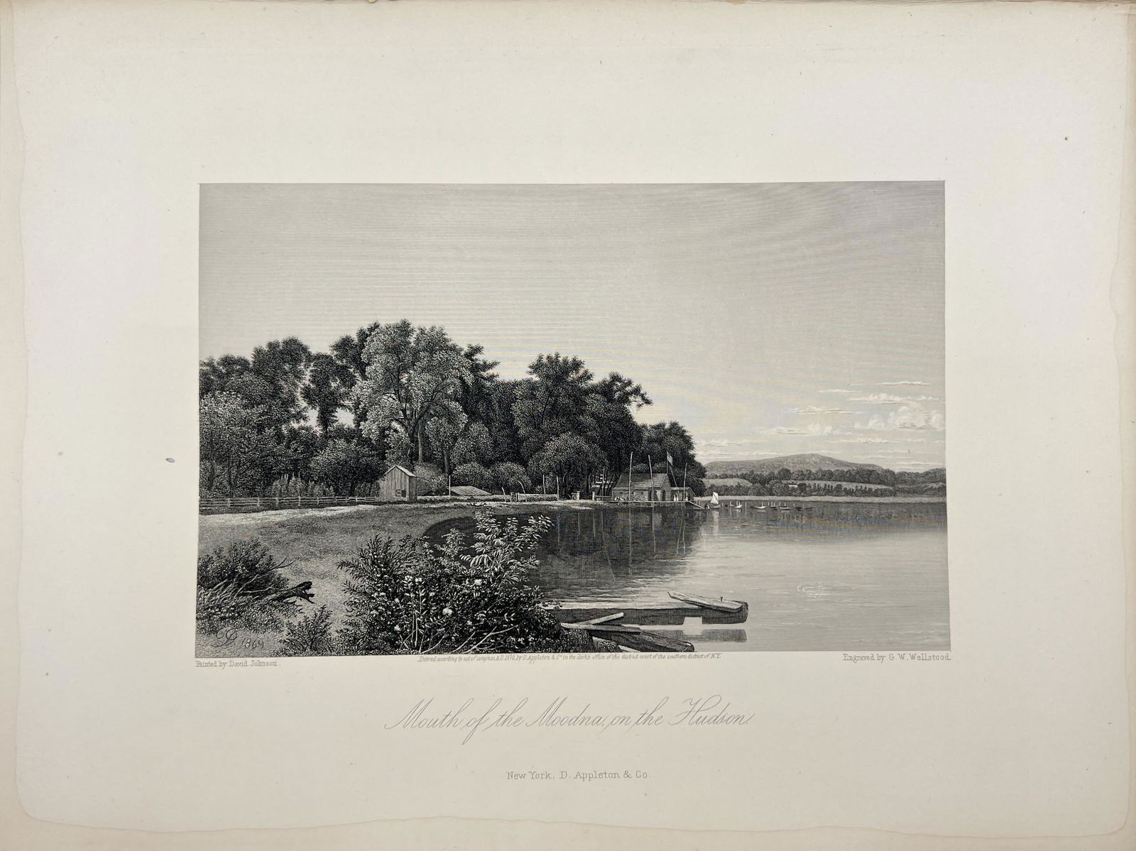Antique Etching Print - Mouth of the Moodna - The Hudson River - David Johnson: Title/Artist: Antique Etching Print - Mouth of the Moodna - The Hudson River - David Johnson Date: 1874 Material: Paper Dimensions: 32 cm x 24 cm Description: Antique steel engraving originates from t