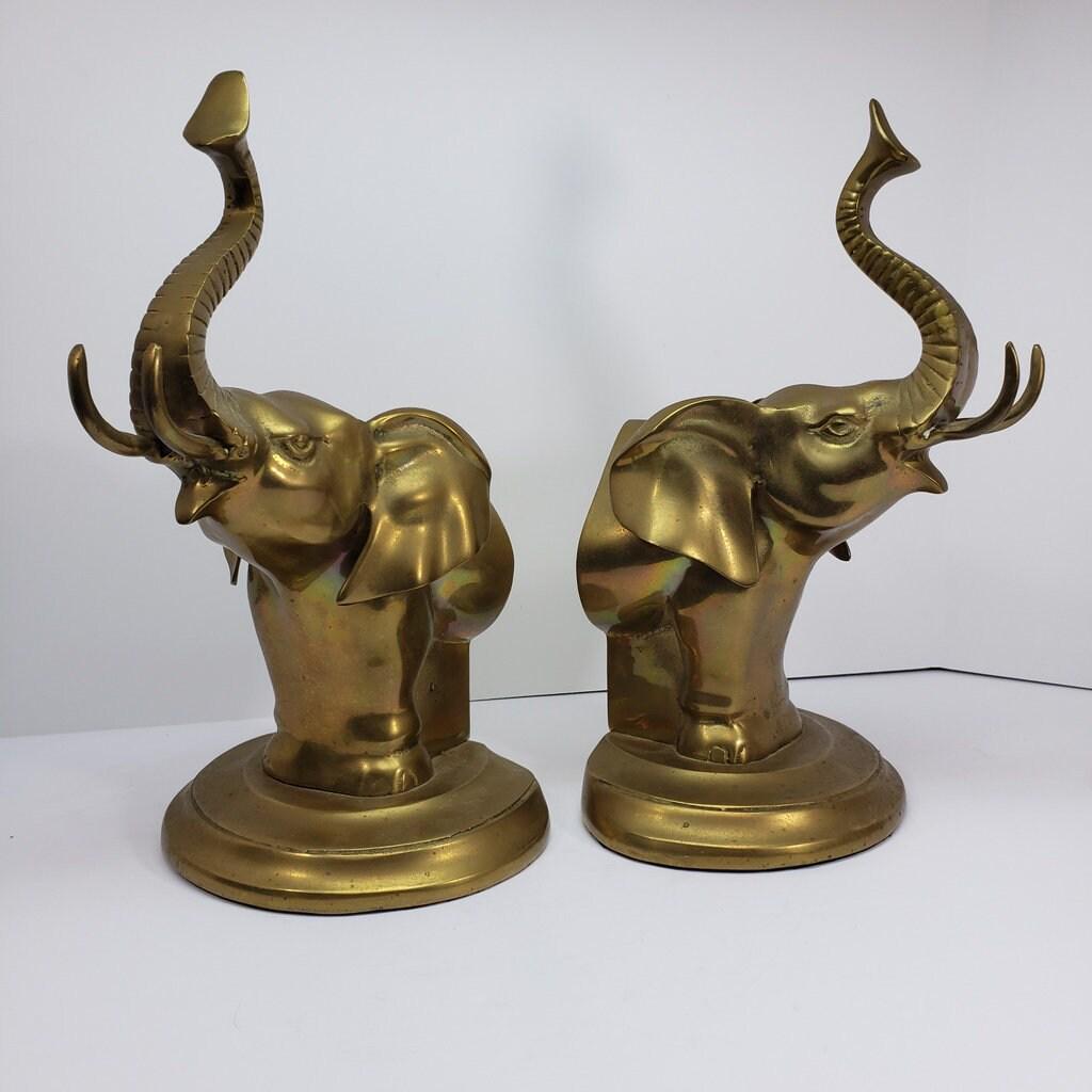Large Pair Vintage Brass Elephant Bookends Book Holders Animal Metal Art Desk Office Shelf Table (1 of 9)