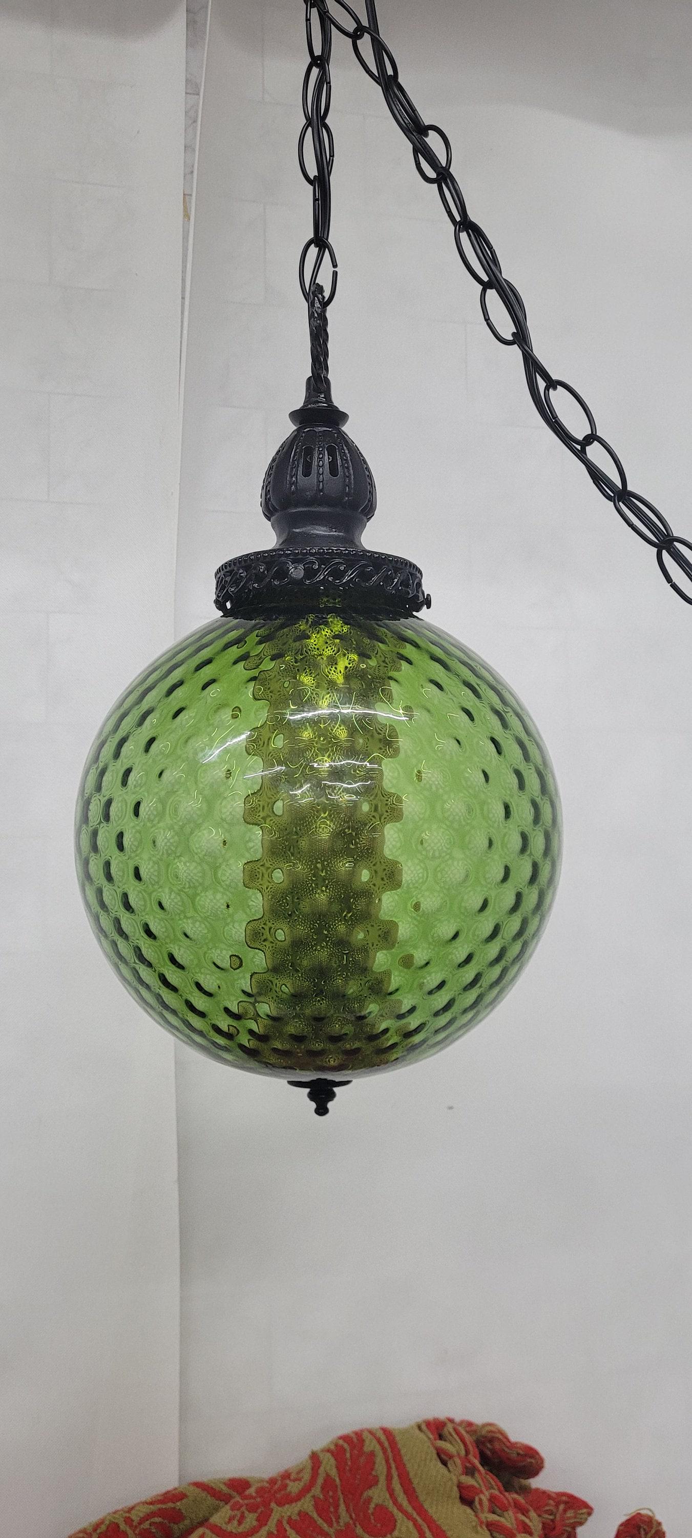 Vintage Mid Century Modern Green Swag Lamp Plug In Wall Boho Chic