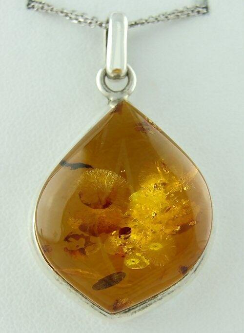 LADIES 925 STERLING SILVER ORANGE AMBER TEARDROP PEAR PENDANT (1 of 5)