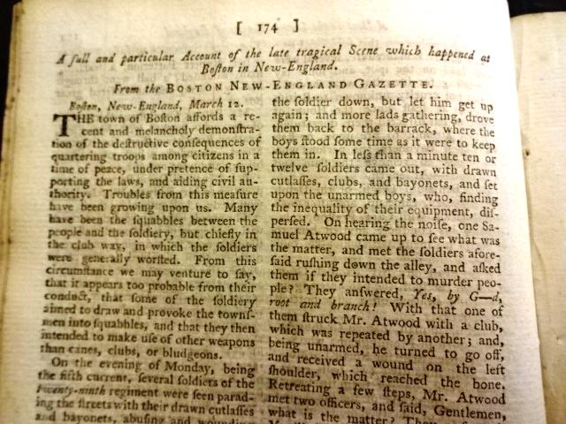 1770 Great Account of Boston Massacre: The Oxford Magazine for May 1770, Contains a thorough 4 and one-half page account of the Boston Massacre. Early report in a periodical. 40 pages and one political engraving. Lacks the monthly title, M