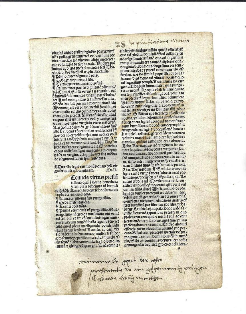 1495 Incunabula Leaf Sermones Laudibus (1 of 2)