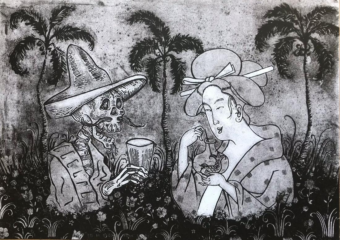 Eduardo Abela, Cuban, sugarlift, 2006: Artist: Eduardo Abela (Cuba, 1963) Title: Pos mi tequila tiene un pez Date: 2006 Medium: sugarlift Dimensions: 22.9 x 30.8 in. (58 x 78 cm.) Reserve: $200.00 Shipping: Domestic: Flat-rate of $24.00 to