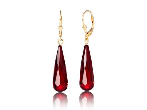 Dangle Amber Earrings - Faceted Red Amber Droplet - Gold Plated Silver Lever Back Closure (1 of 5)