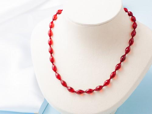 Ruby Red Amber Necklace, Handmade faceted olive beads 18inch (1 of 4)