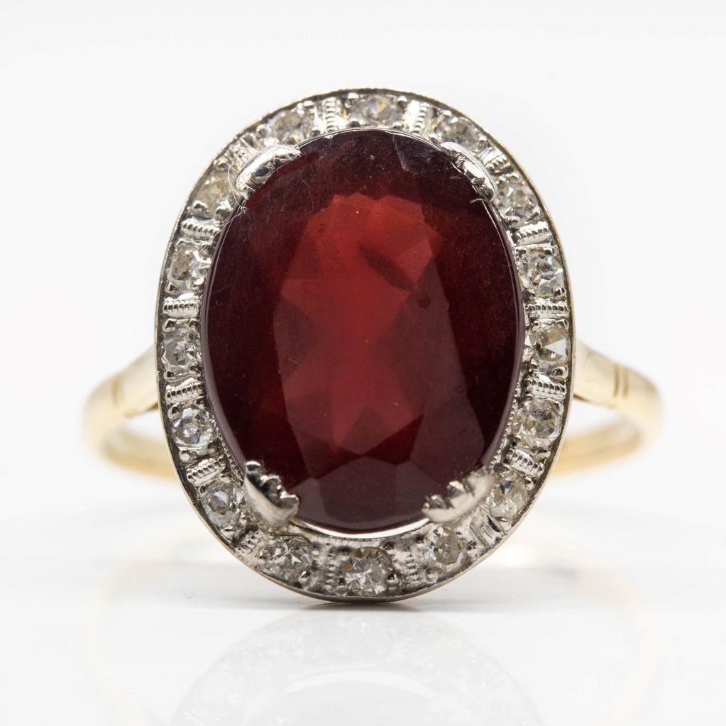 Antique Art Deco 18K Gold and Platinum Garnet and Diamond Ring (1 of 7)