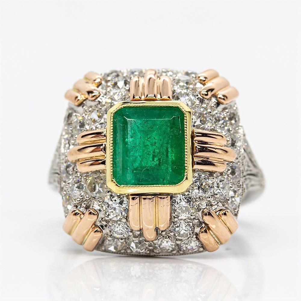 Estate 18k Gold & Platinum Emerald & Diamonds Ring (1 of 7)