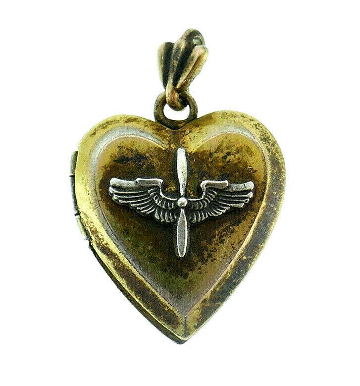 Vintage United States Army Aviation Heart Shape Charm Locket 10k Yellow Gold (1 of 8)