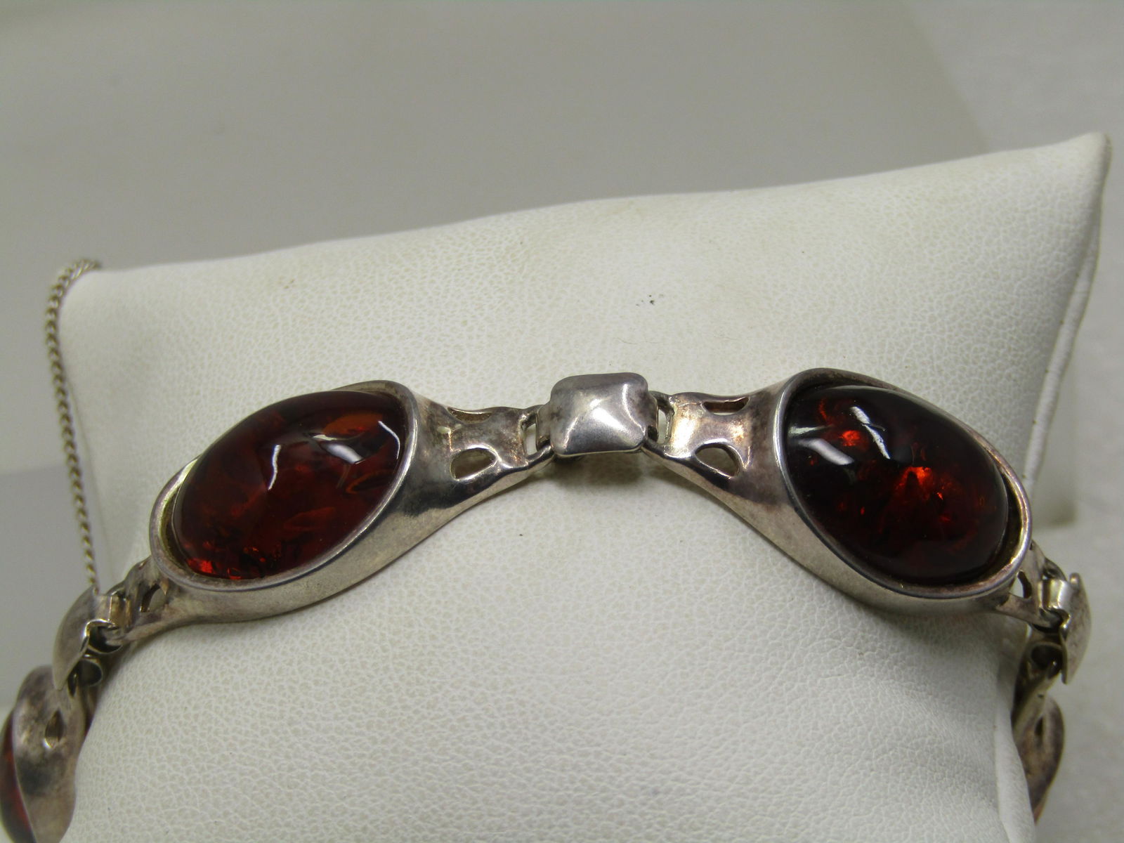 Vintage Sterling  Amber Bracelet, 8", Safety Chain, 1960's-1970's (1 of 8)