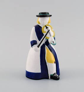 Ursula Printz (1920-1993) for Gustavsberg Studiohand. Candle holder / figure in glazed ceramics.: Ursula Printz (1920-1993) for Gustavsberg Studiohand. Candle holder / figure in glazed ceramics. Fiddler. 1940s. Measures: 14.5 x 9.5 cm. In excellent condition. Signed. Reserve: $210.00 