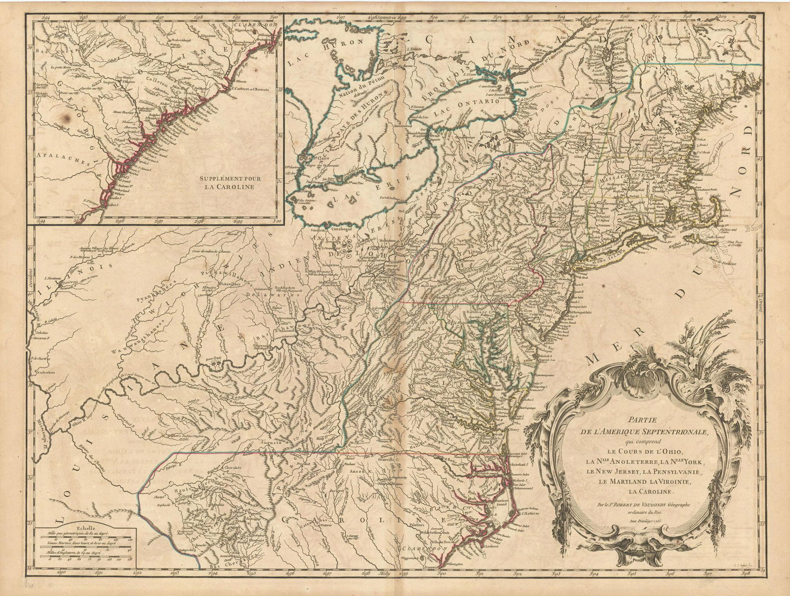 Partie de l'Amerique Septentrionale… Northeastern USA. VAUGONDY 1755 old map (1 of 1)